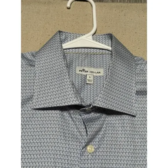 Peter Millar Button Front Shirt Mens Sz L Barber Geometric Pattern Short Sleeve - Picture 2 of 8